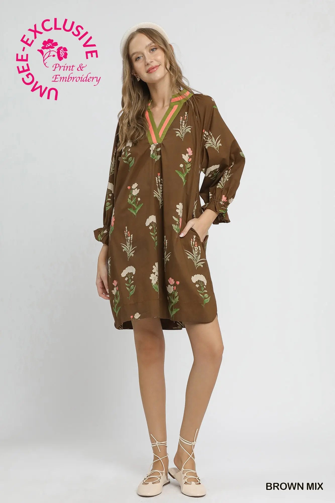 Floral Tunic Dress with Contrast Trim