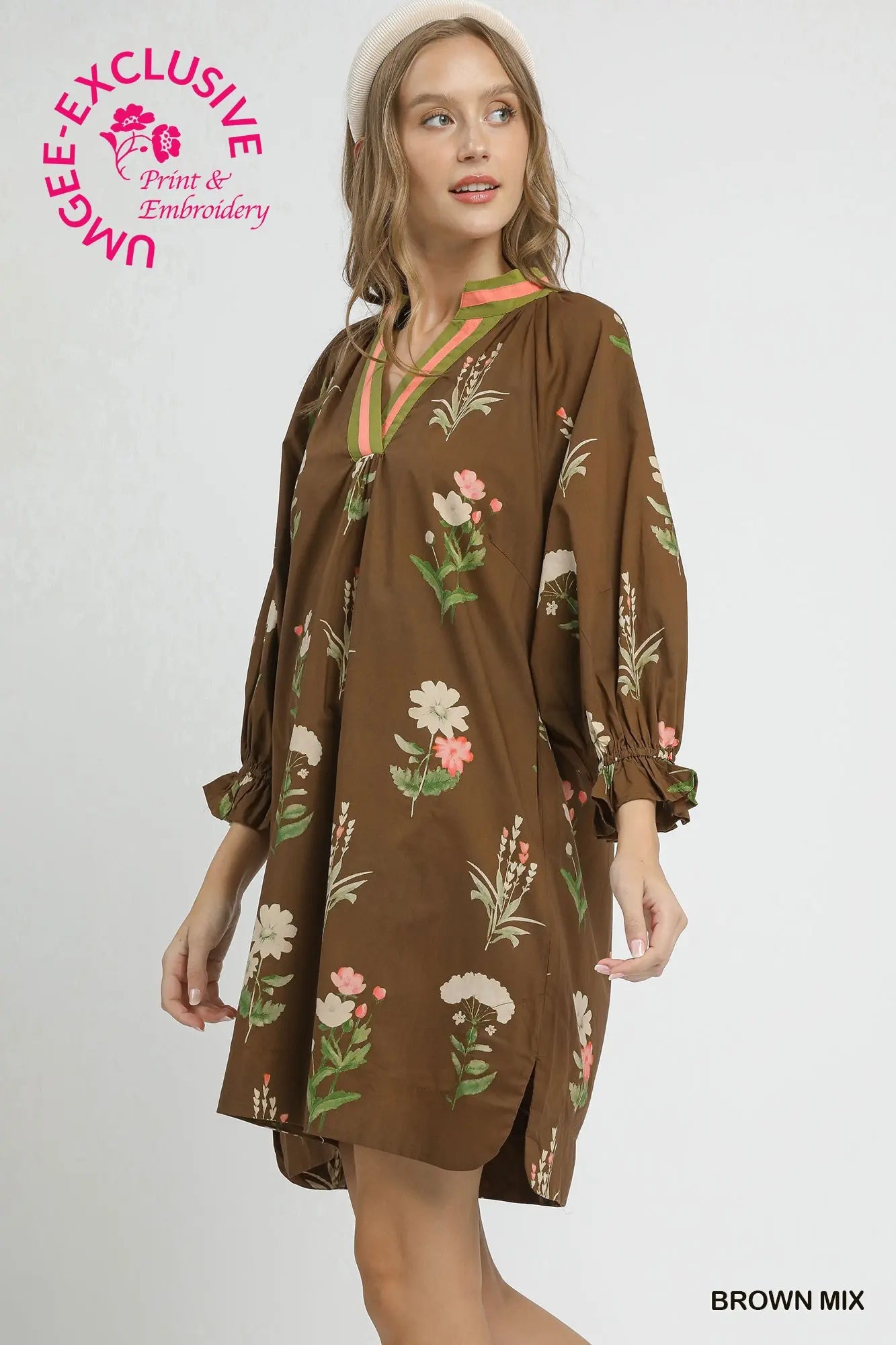 Floral Tunic Dress with Contrast Trim