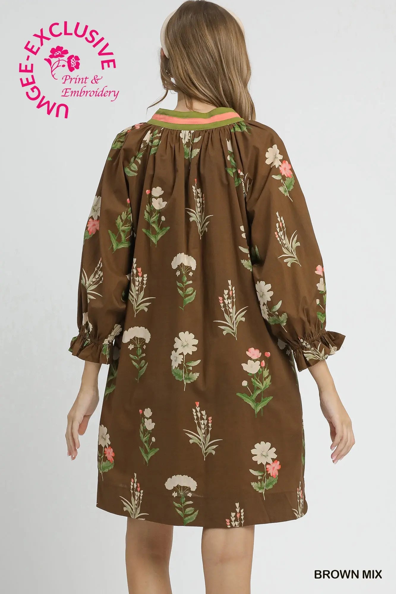 Floral Tunic Dress with Contrast Trim