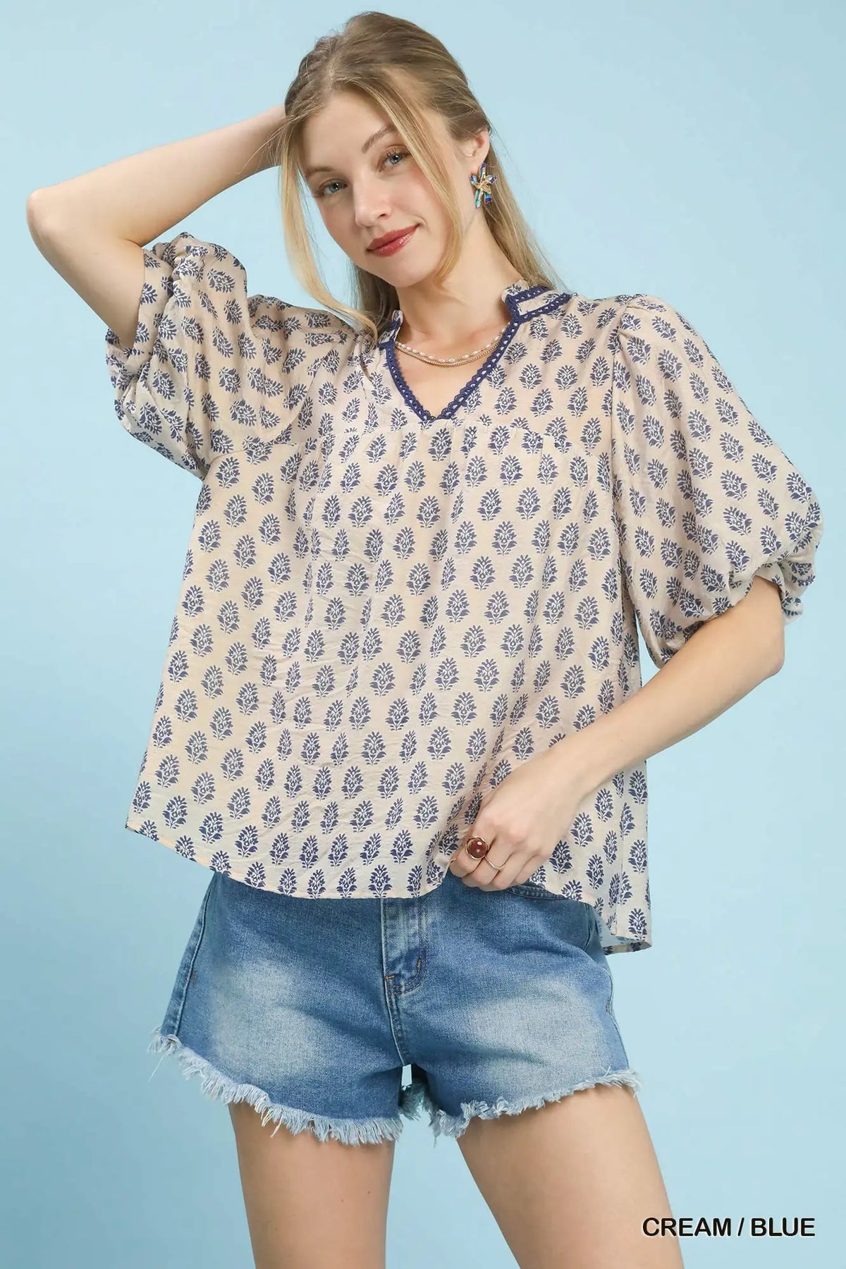 Two Tone Abstract Print Top