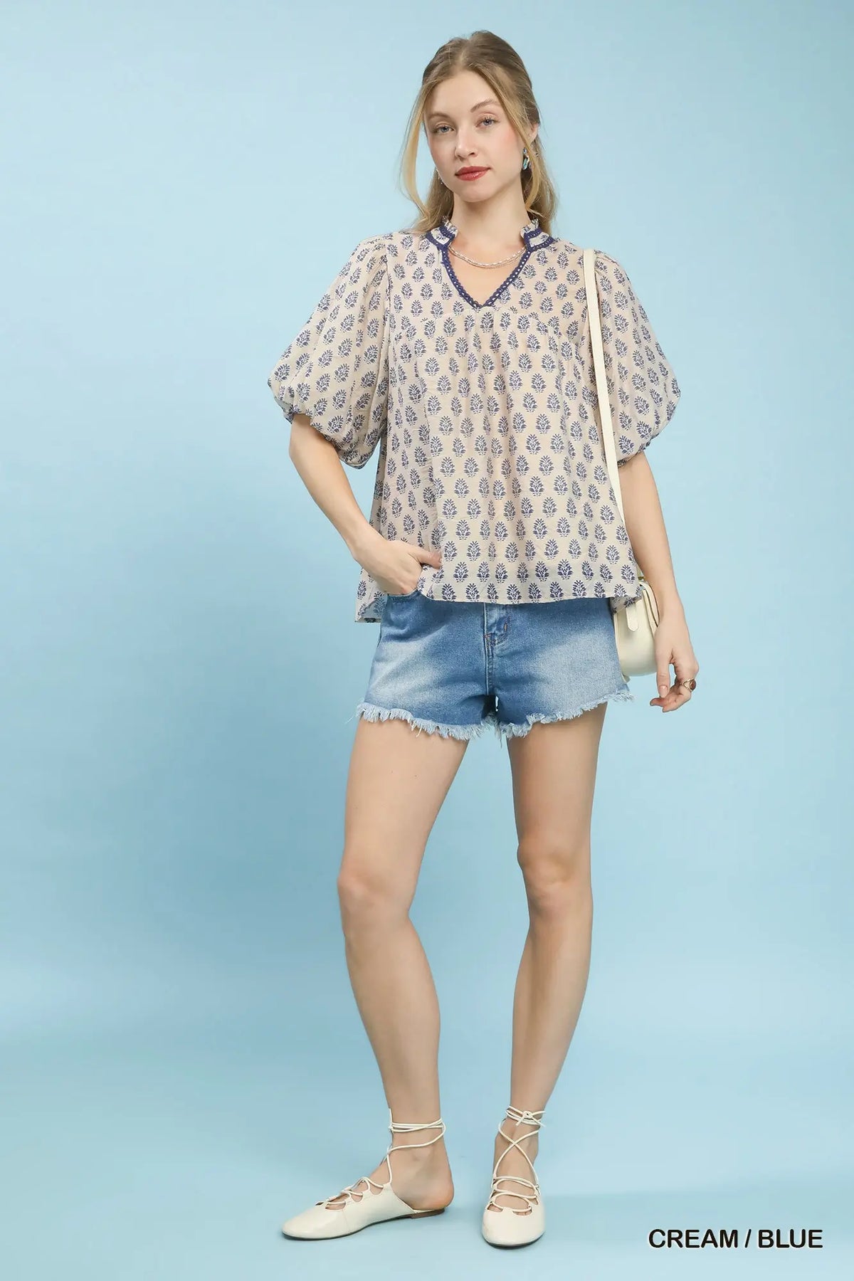 Two Tone Abstract Print Top