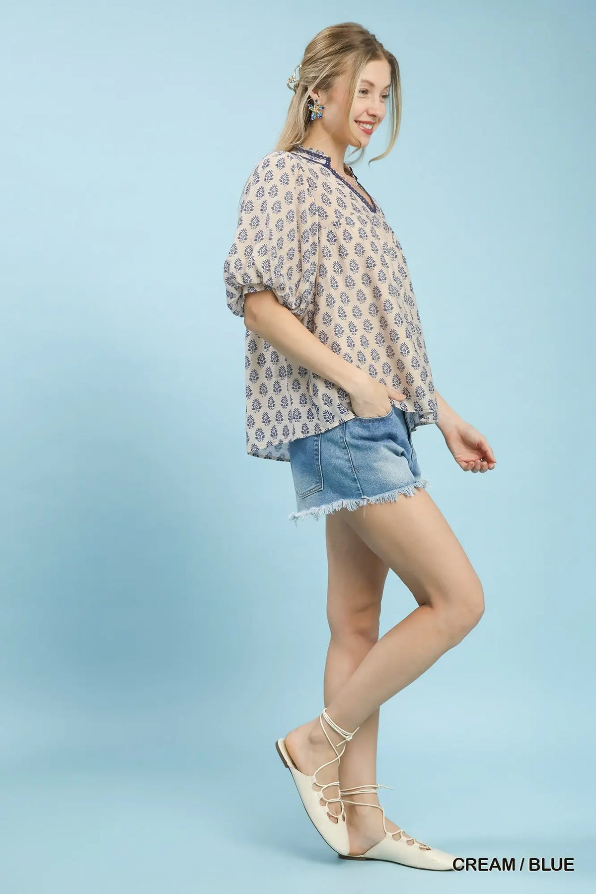 Two Tone Abstract Print Top