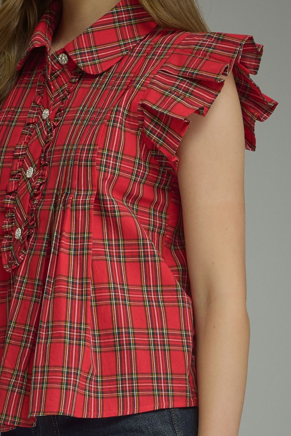Plaid Ruffle Sleeve Top