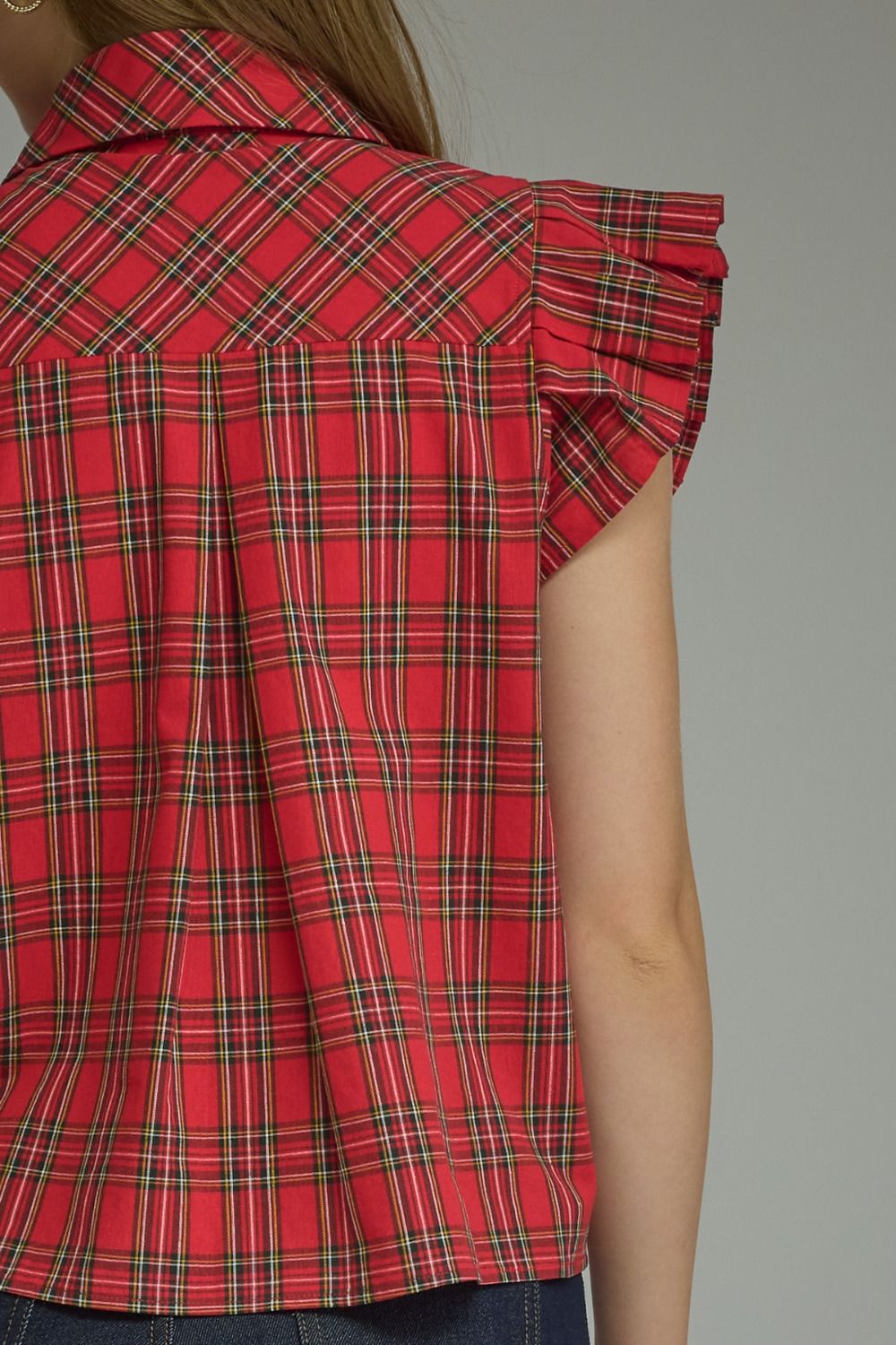 Plaid Ruffle Sleeve Top