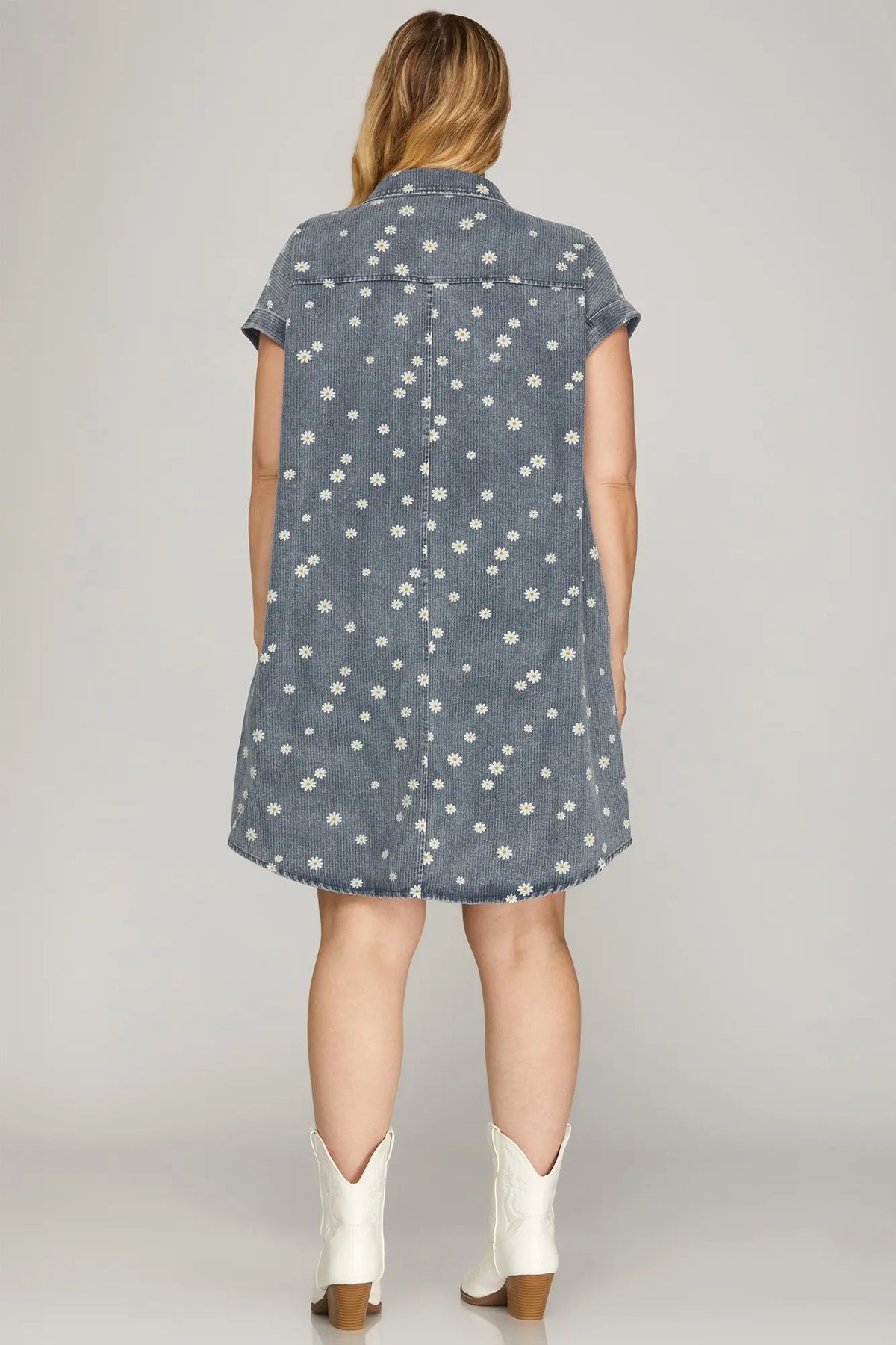 Flower Print Denim Shirt Dress