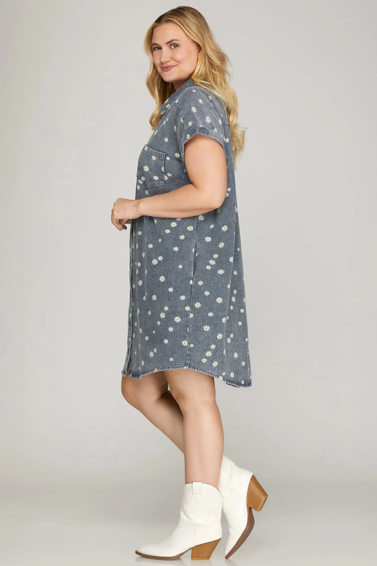 Flower Print Denim Shirt Dress