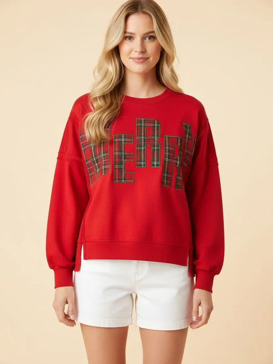 MERRY Letter Patch Oversized Sweatshirt