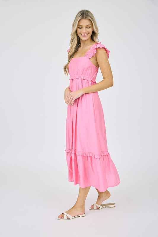 Ruffle Detail Empire Waist Midi Dress