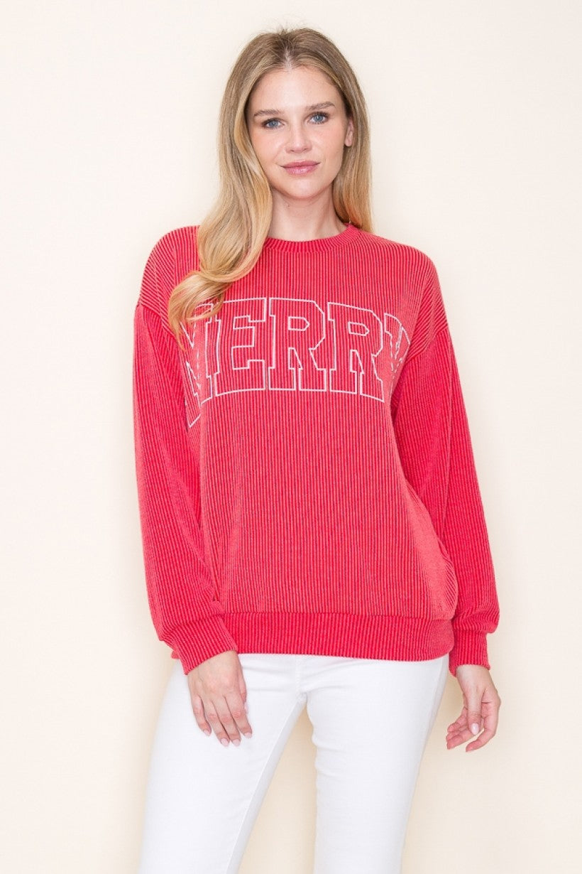 Red Ribbed Merry Sweater