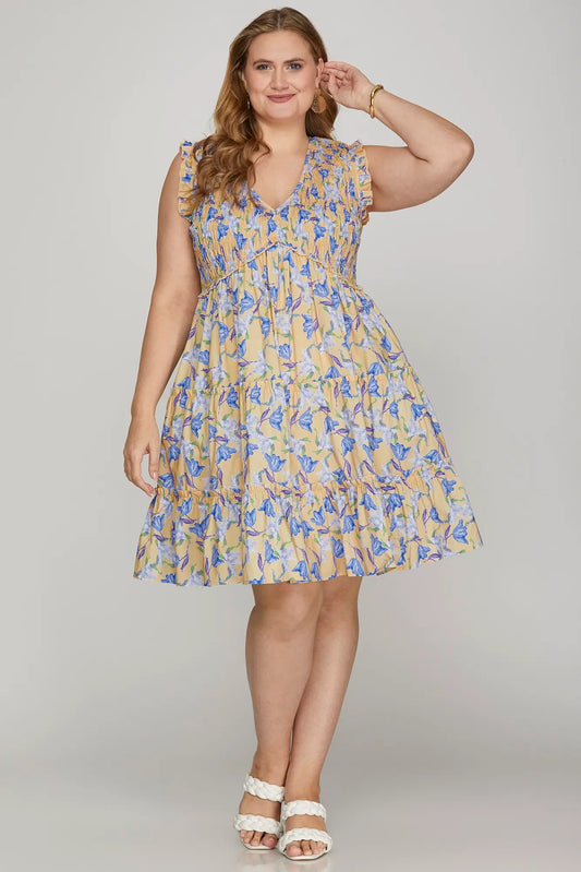 Floral Print Mini Tiered Dress with Pockets
