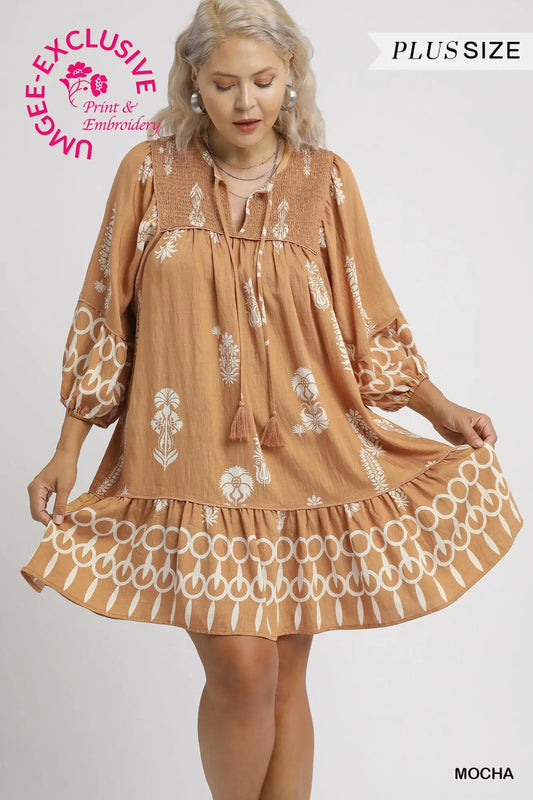 Boarder Print Tassel Dress