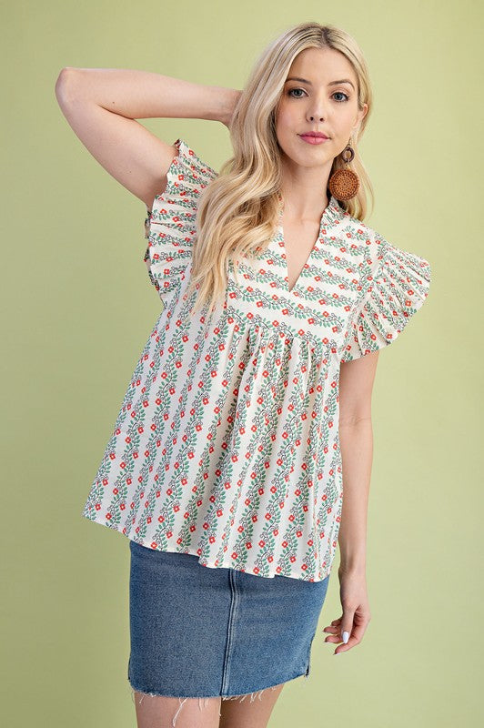 Floral Print V-Neck Top