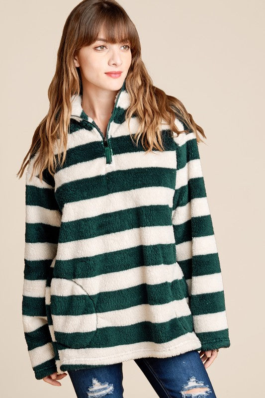Striped Faux Fur Pullover Jacket