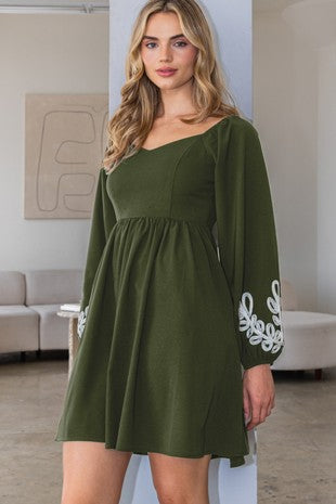 Embroidered V-neck Mini Dress