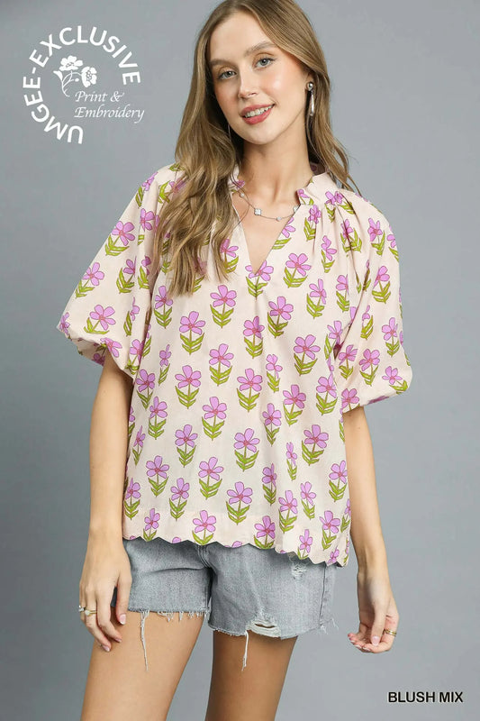 Floral Puff Sleeve Blouse