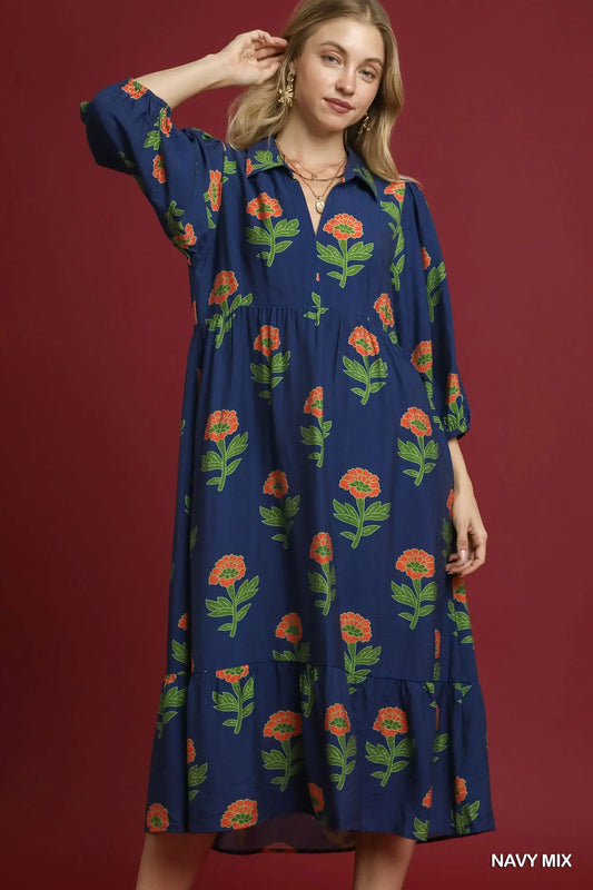 Umgee Navy Floral Maxi Dress