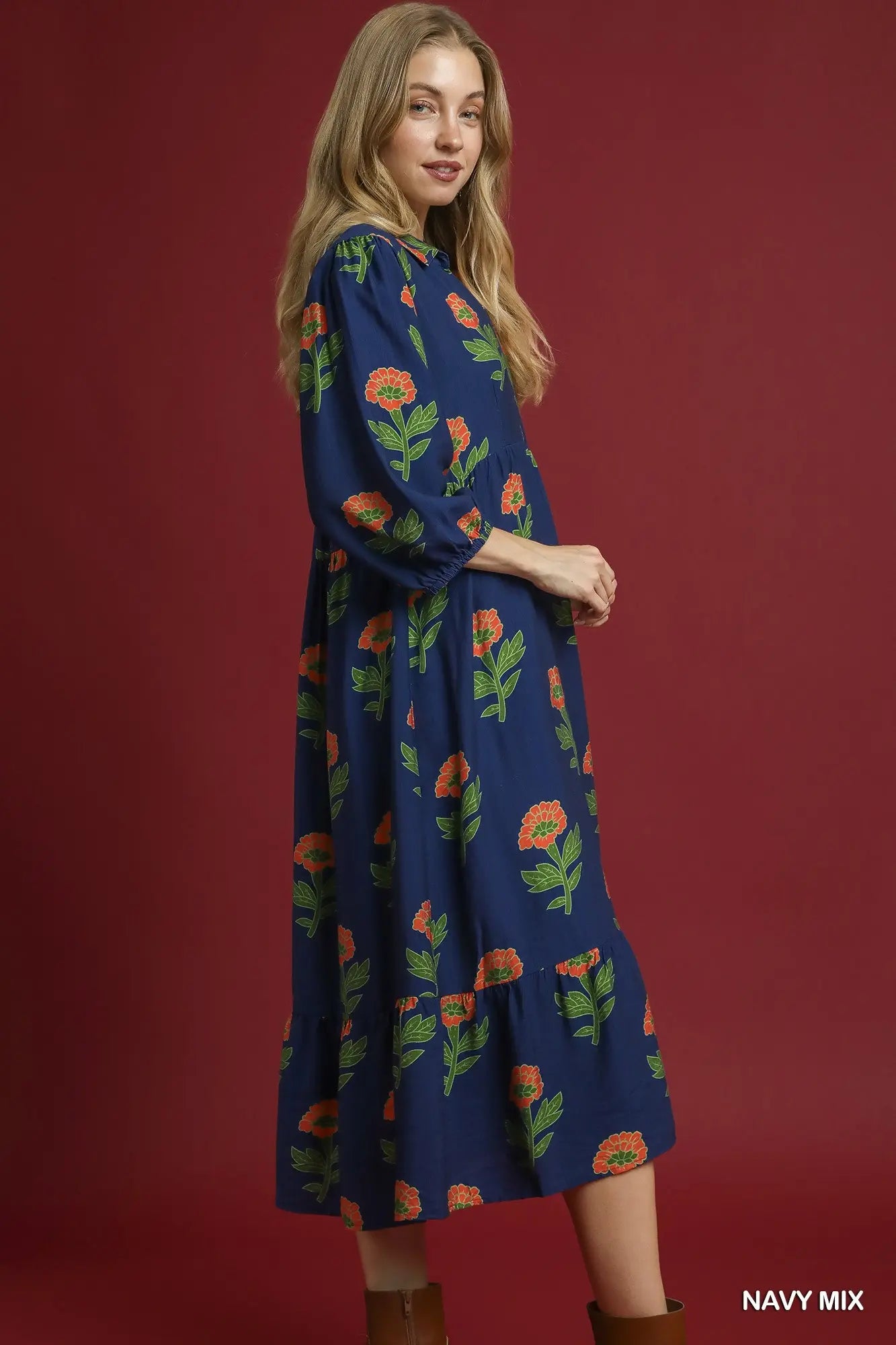Umgee Navy Floral Maxi Dress