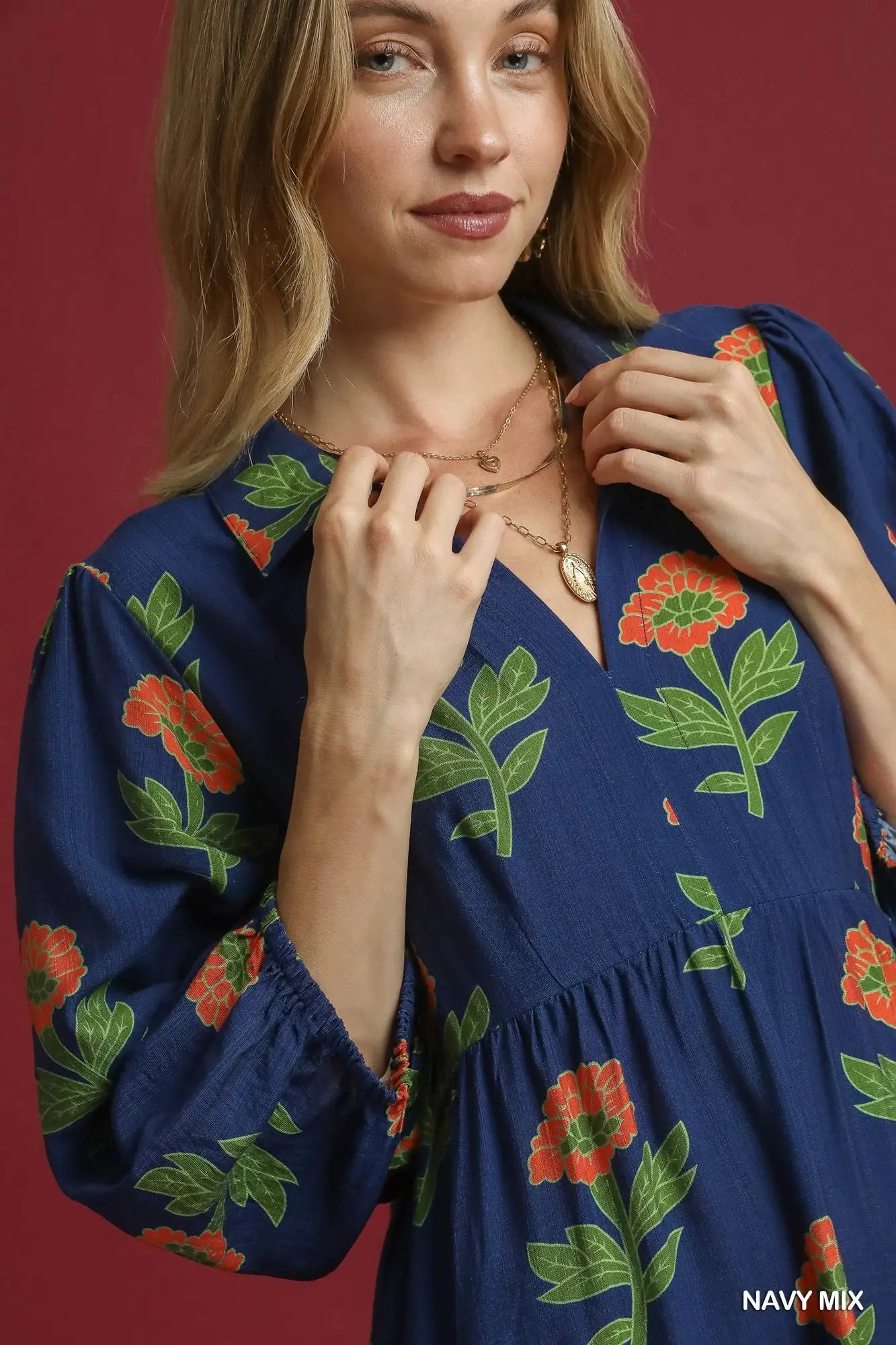 Umgee Navy Floral Maxi Dress