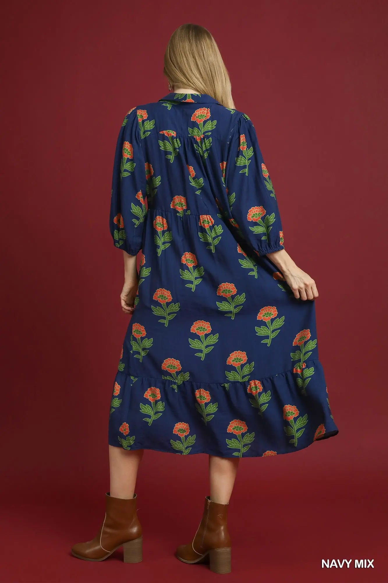 Umgee Navy Floral Maxi Dress