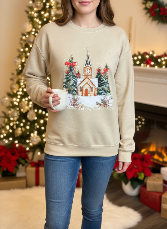 “Oh come, let us adore him” Rhinestone Sweatshirt