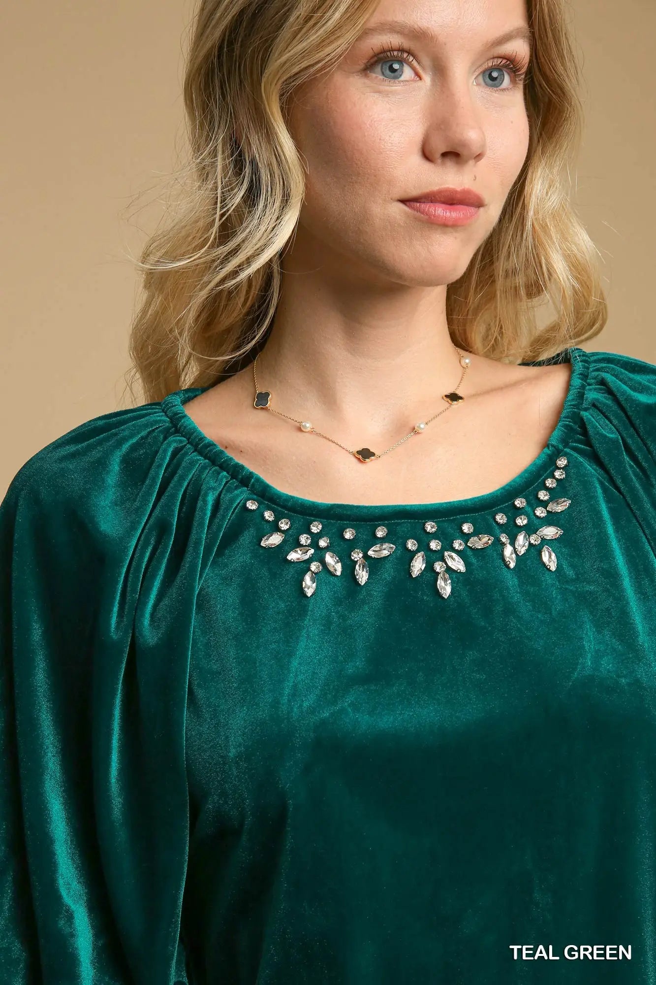 Velvet Top with Rhinestone Detail