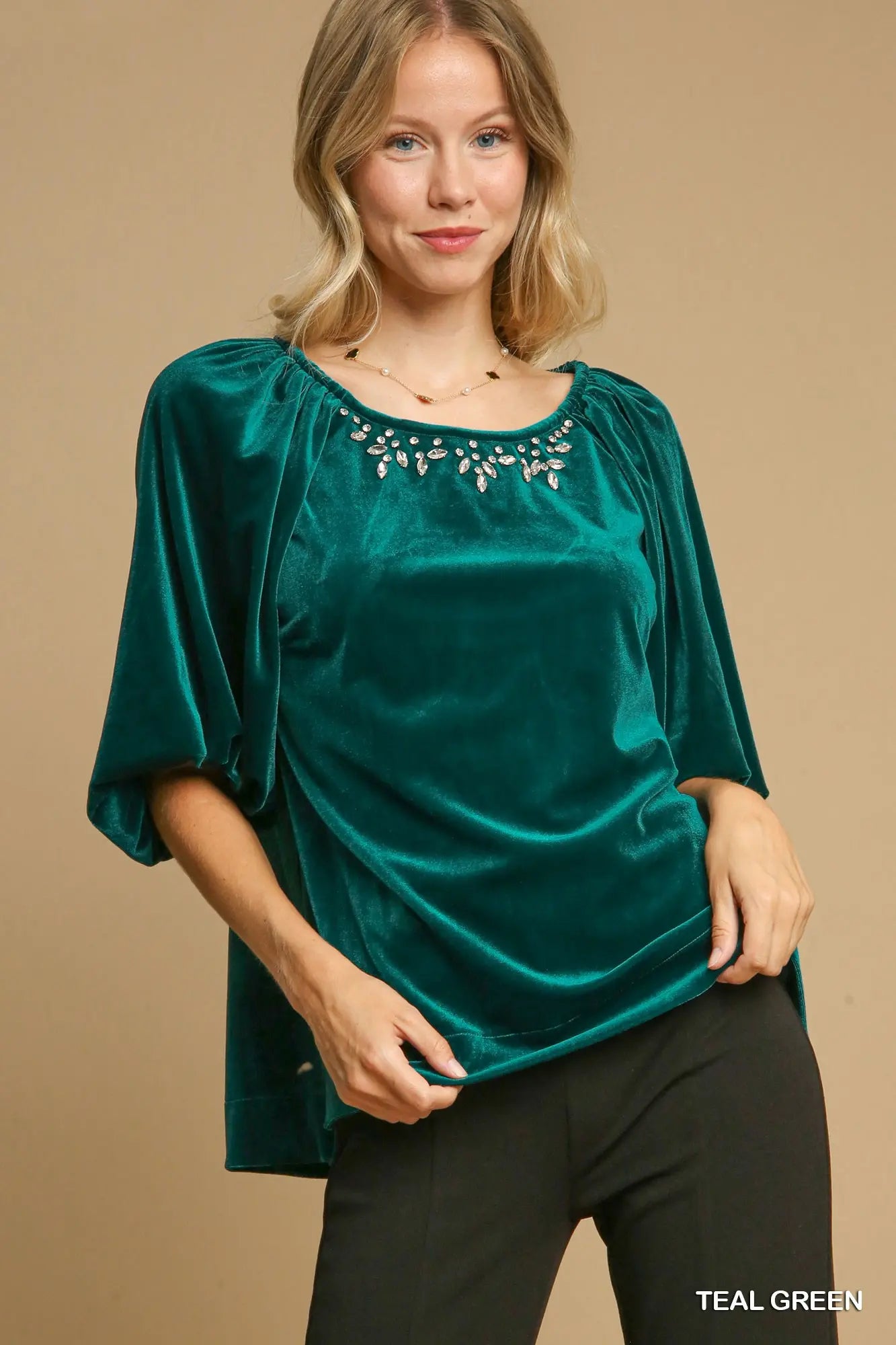 Velvet Top with Rhinestone Detail