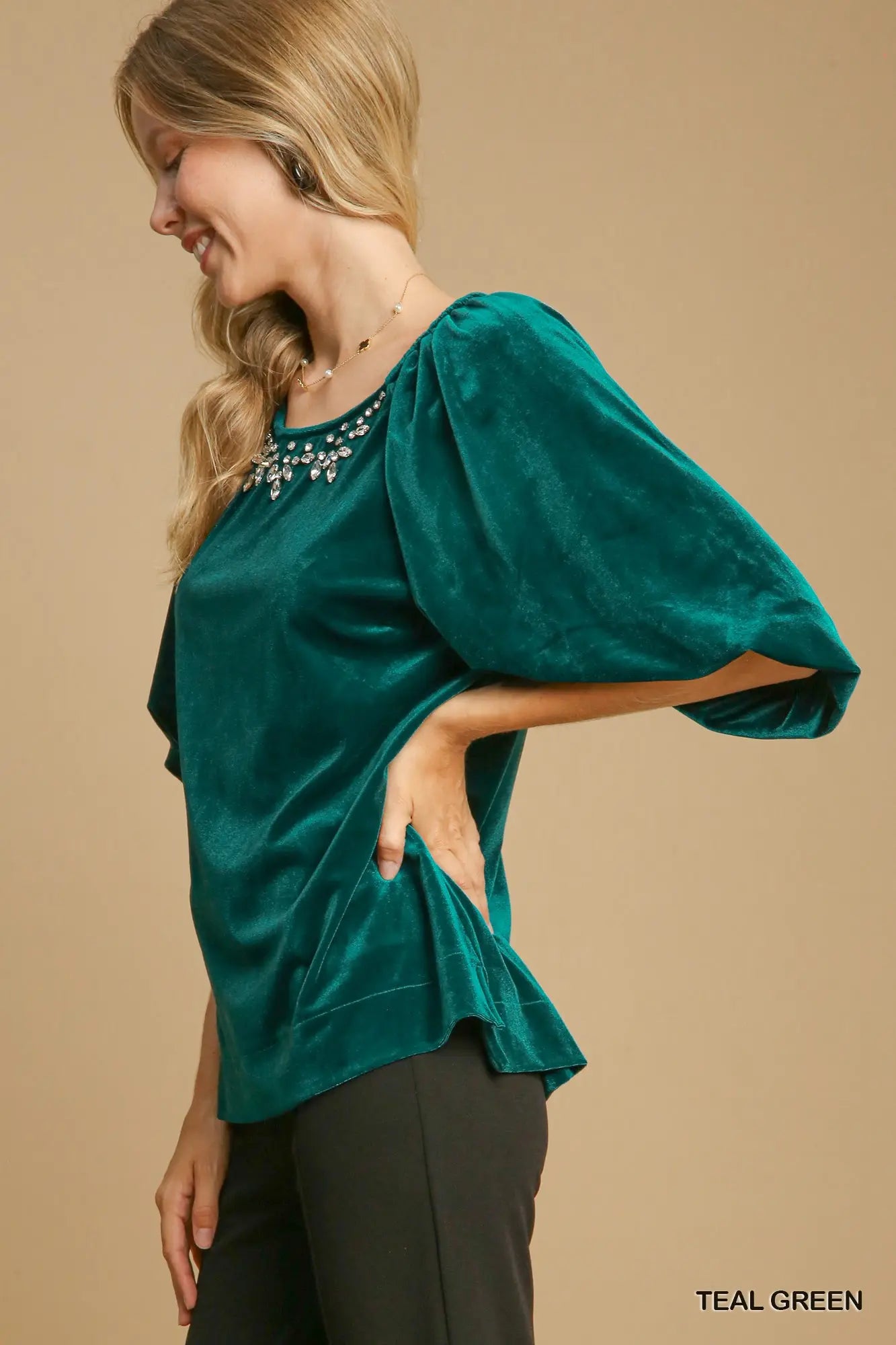 Velvet Top with Rhinestone Detail