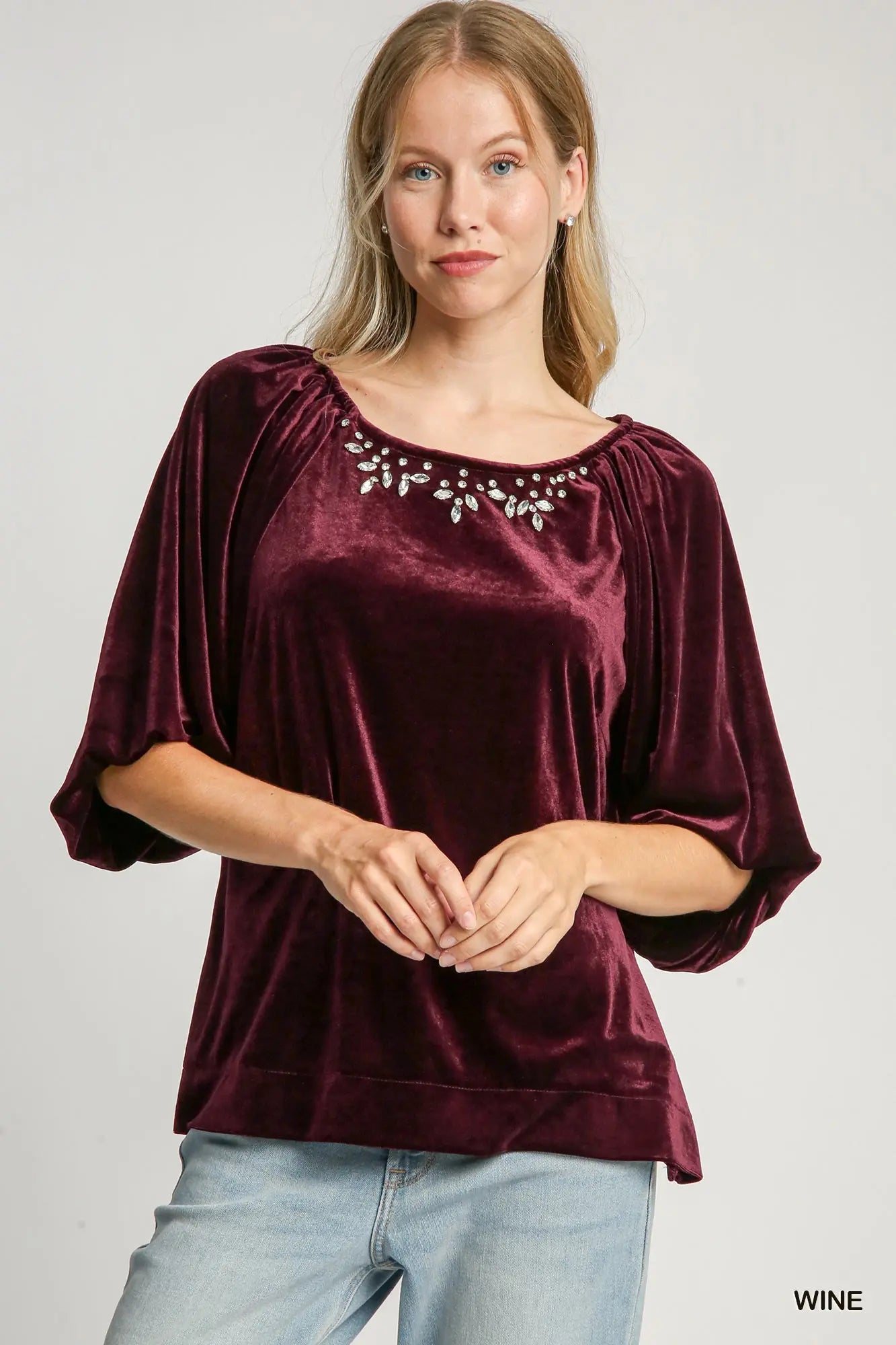 Velvet Top with Rhinestone Detail
