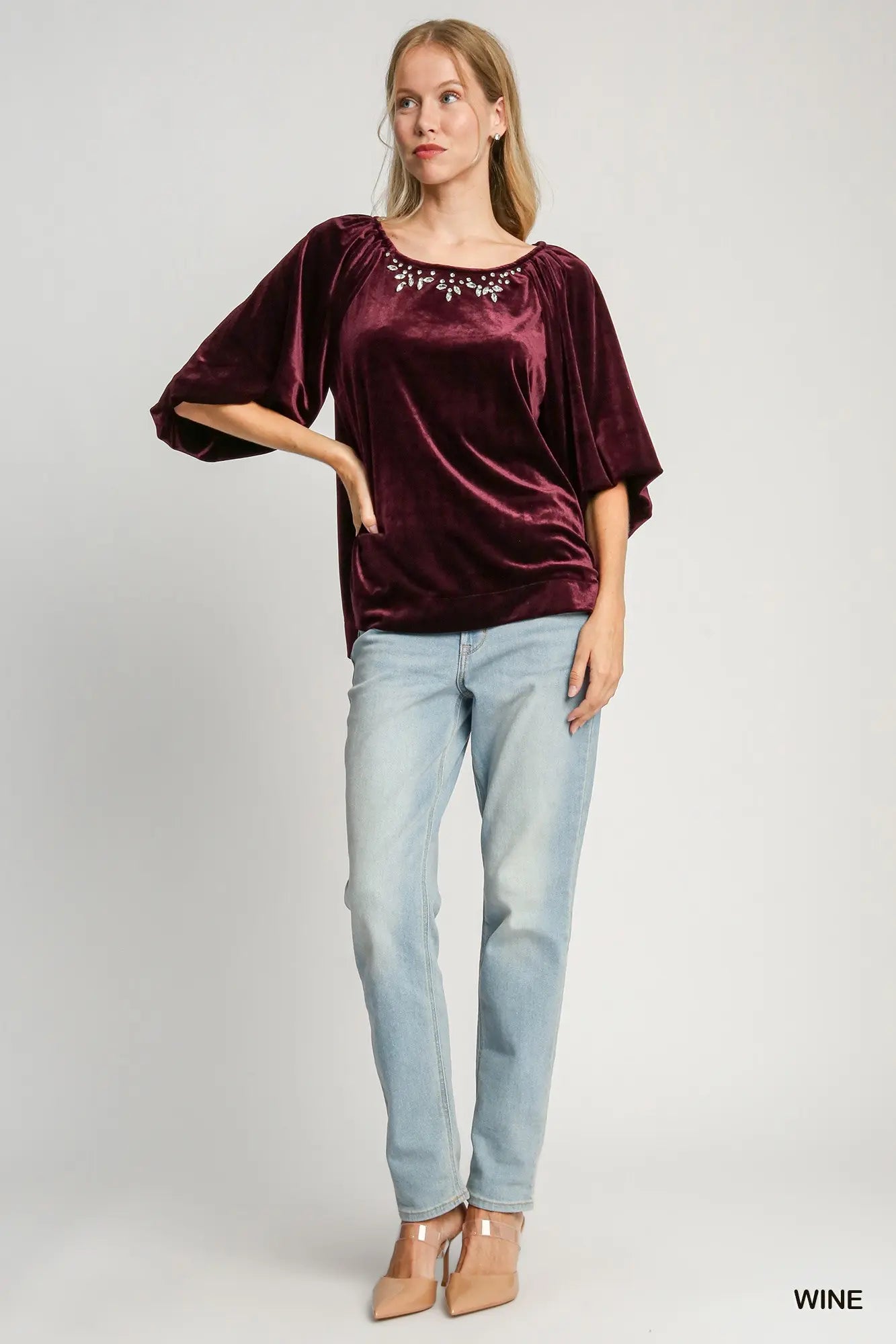 Velvet Top with Rhinestone Detail