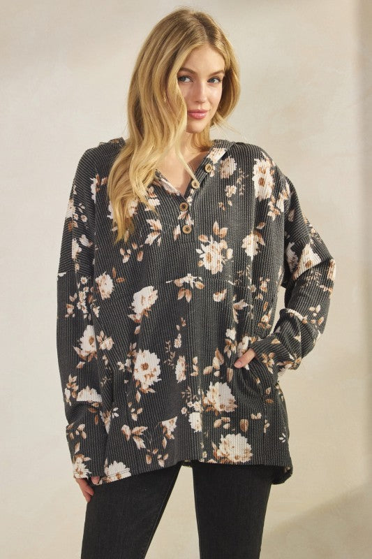 Long Sleeve Floral Urban Ribbed Top