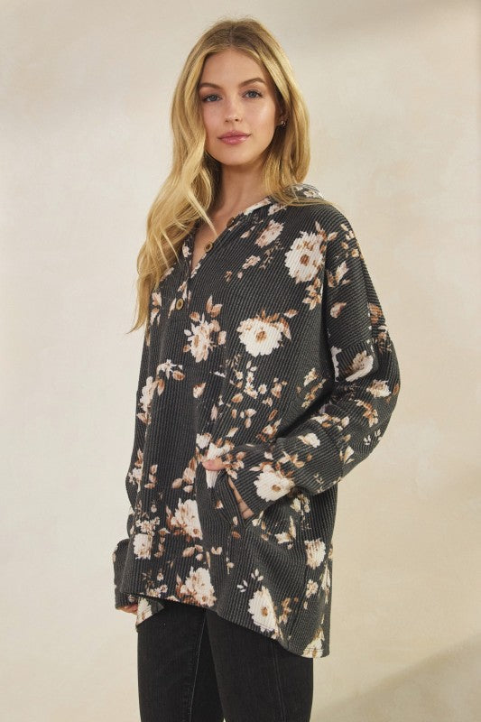 Long Sleeve Floral Urban Ribbed Top