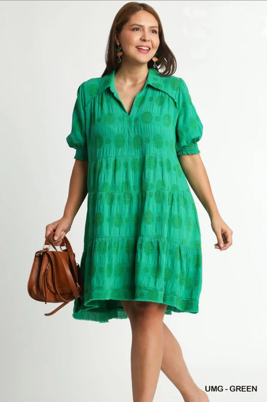 Umgee Textured Green Polkadot Dress