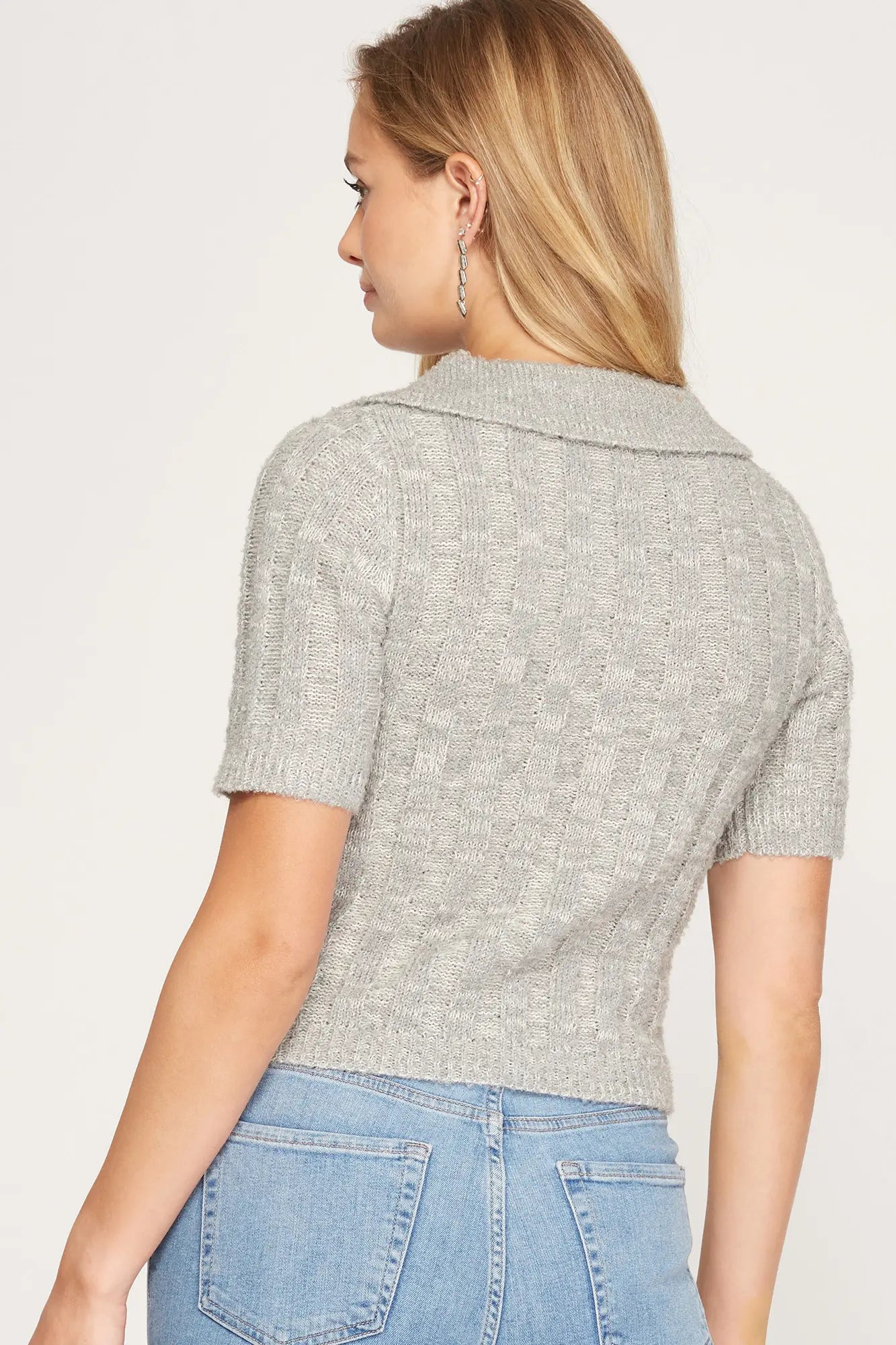 Short Sleeve Collared Knit Sweater