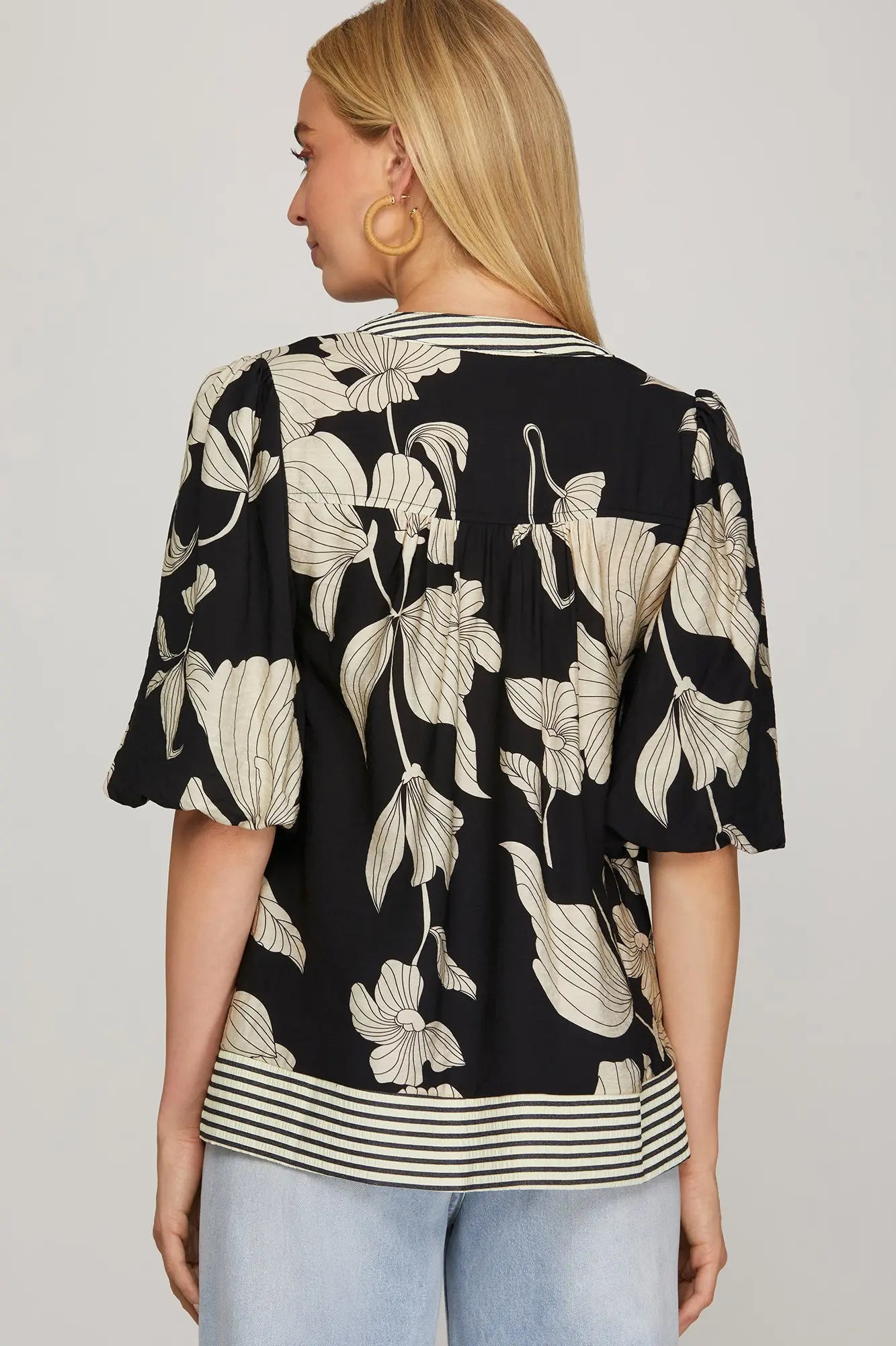 Bubble Sleeve Printed Woven Top