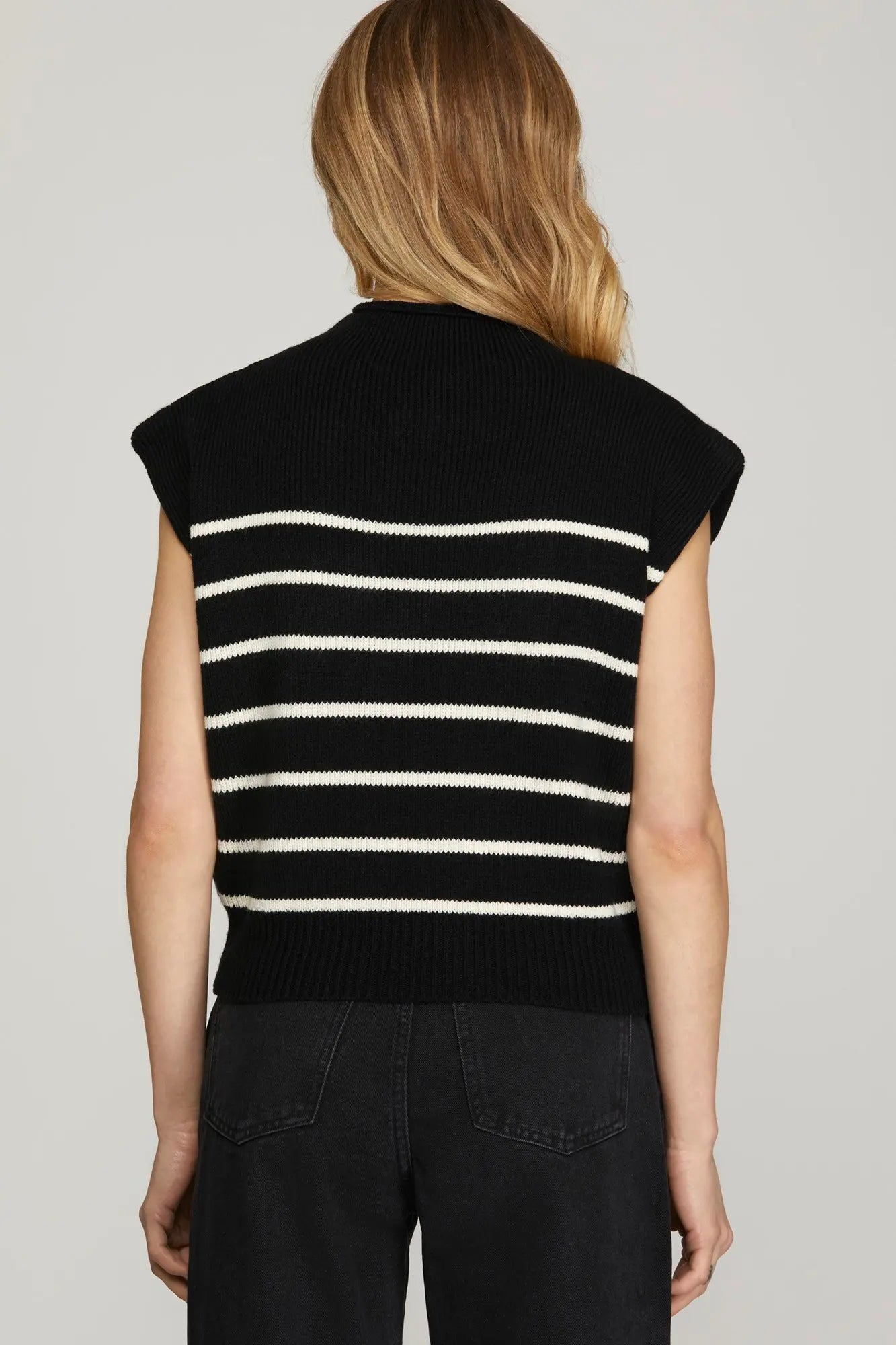 Mock Neck Striped Sweater Vest