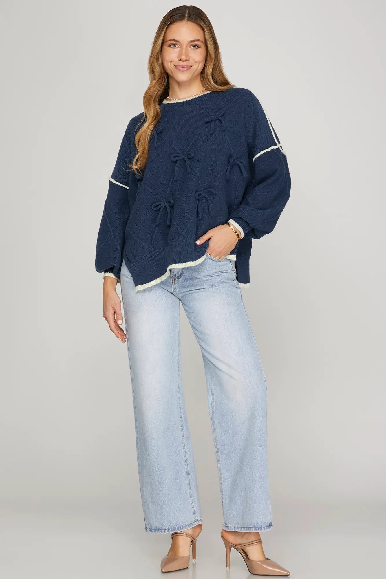 Long Sleeve Bow Sweater Top