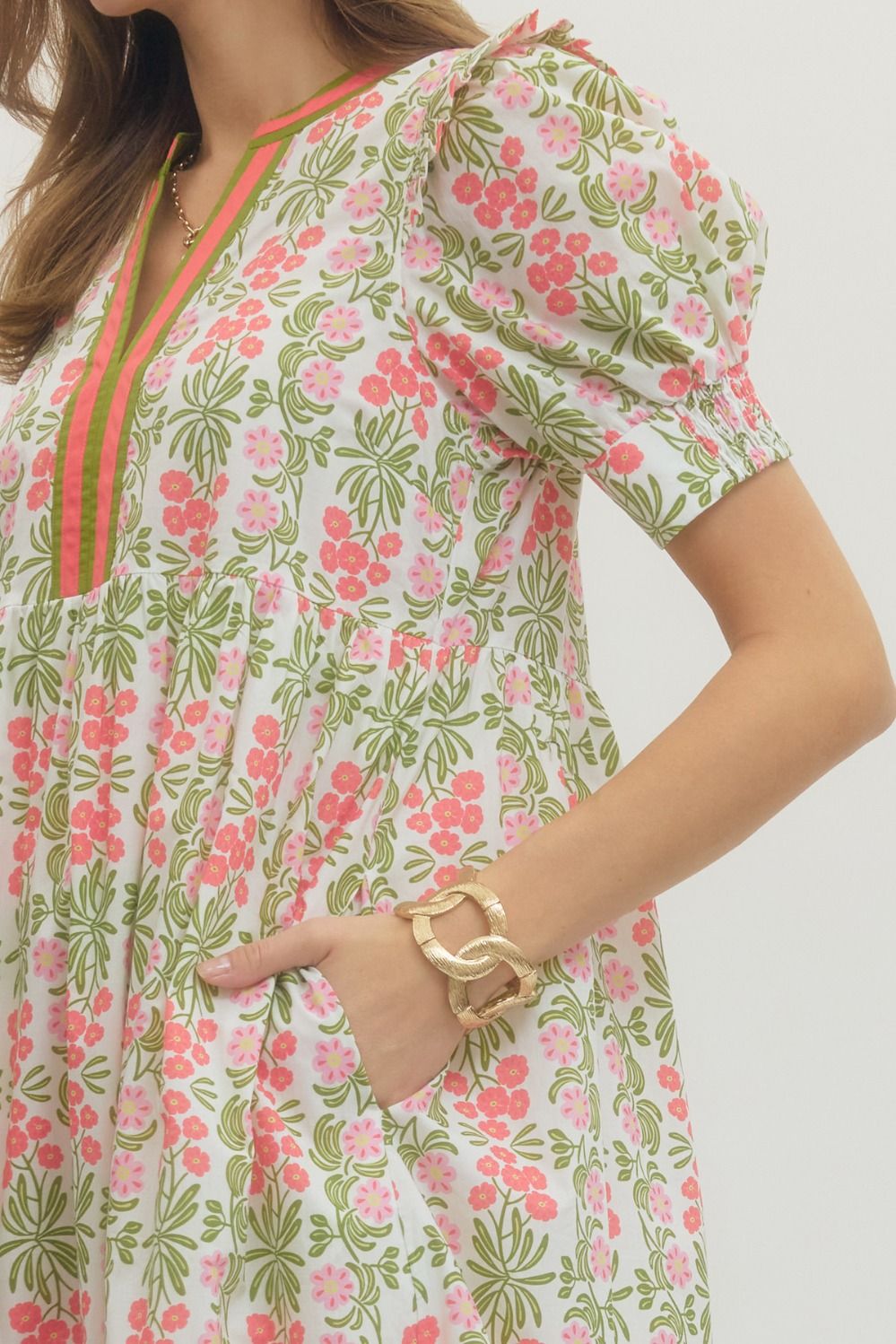 Floral Print Puff Sleeve Midi Dress