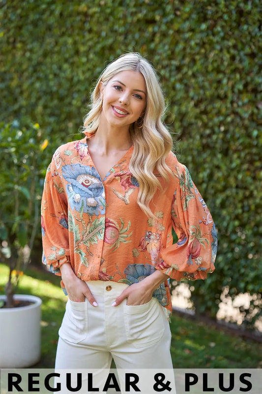 Coral Button Down Top