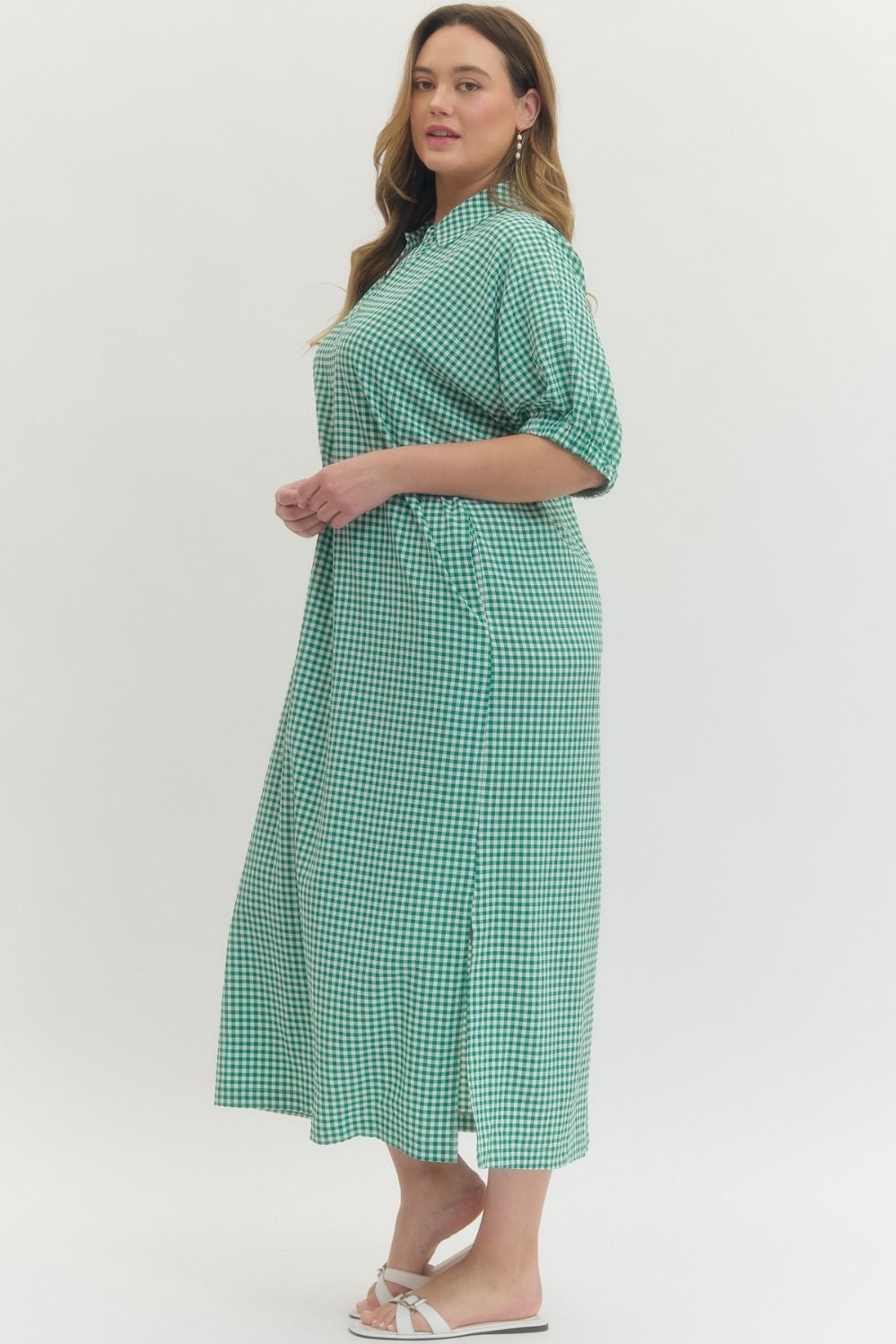 Gingham Short Sleeve Midi Dress