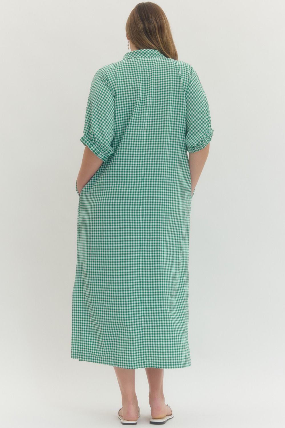 Gingham Short Sleeve Midi Dress