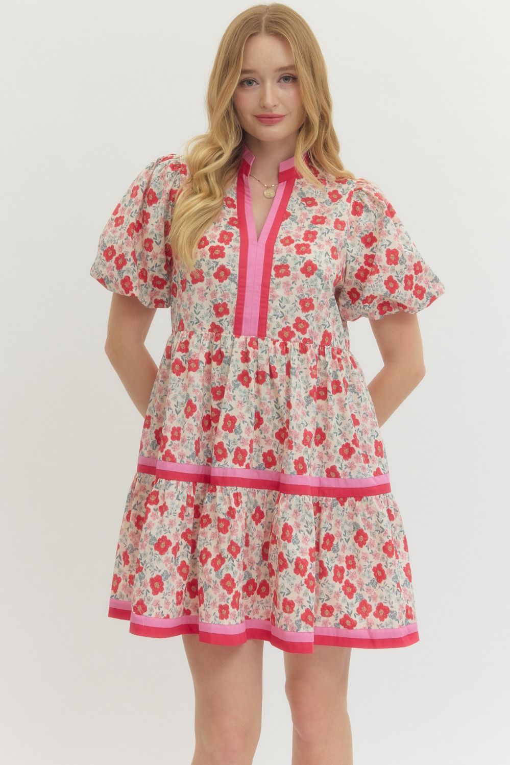 Floral Print Puff Sleeve Mini Dress