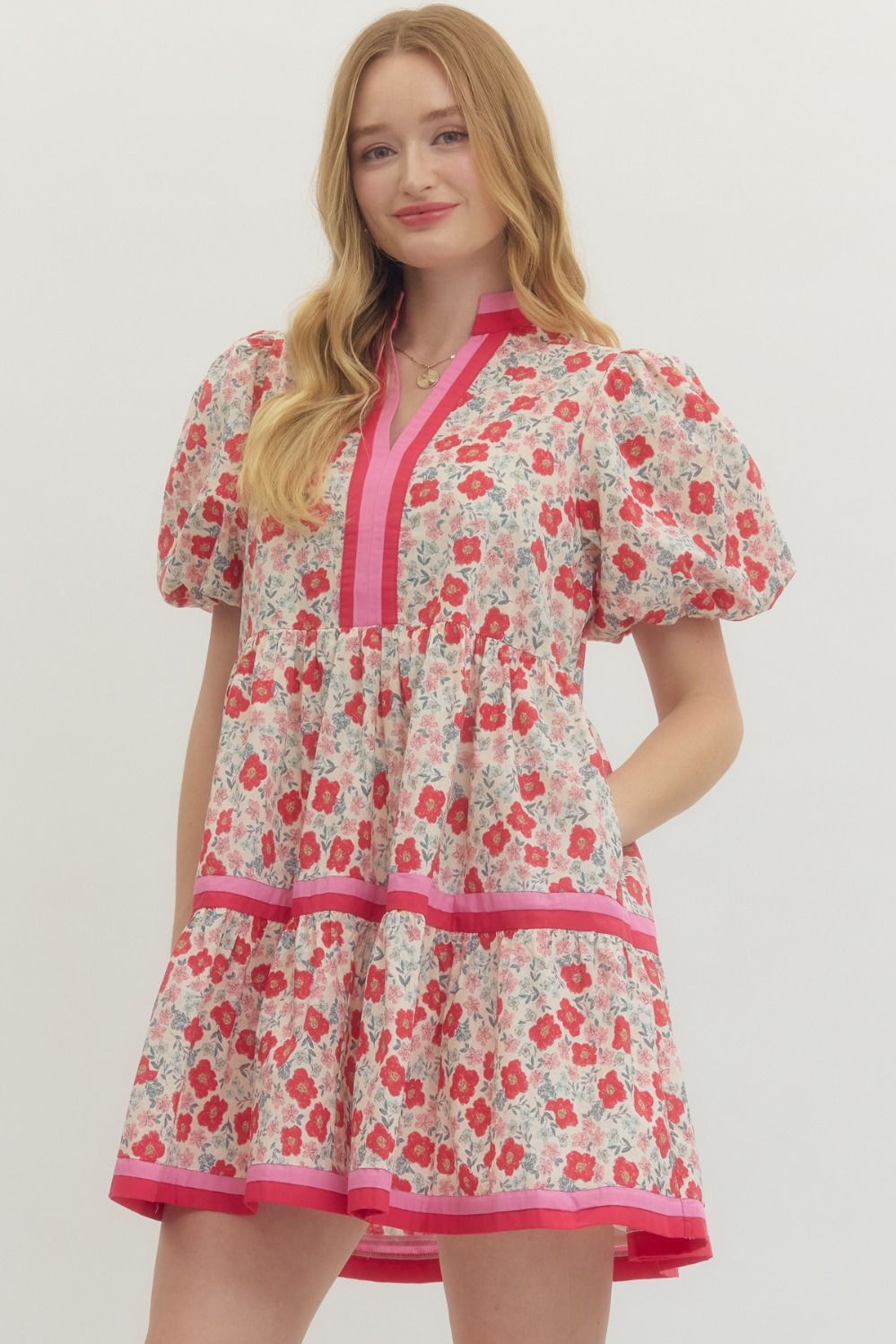 Floral Print Puff Sleeve Mini Dress