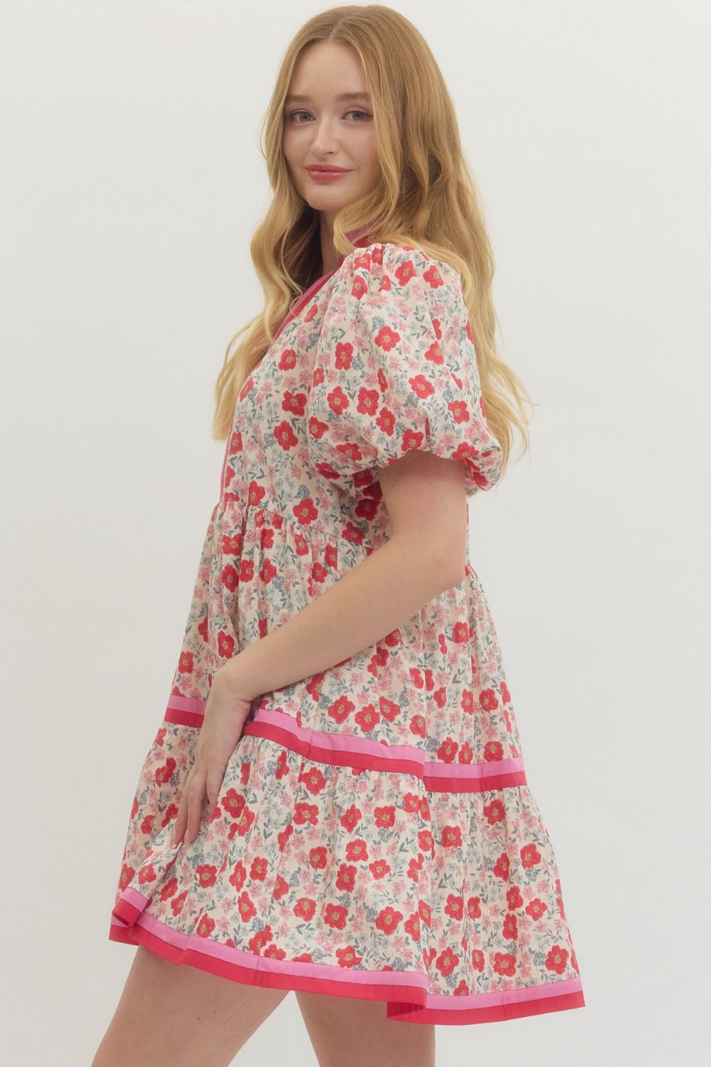 Floral Print Puff Sleeve Mini Dress