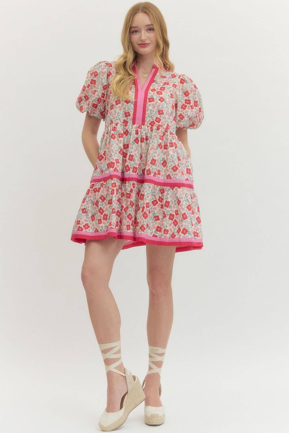 Floral Print Puff Sleeve Mini Dress