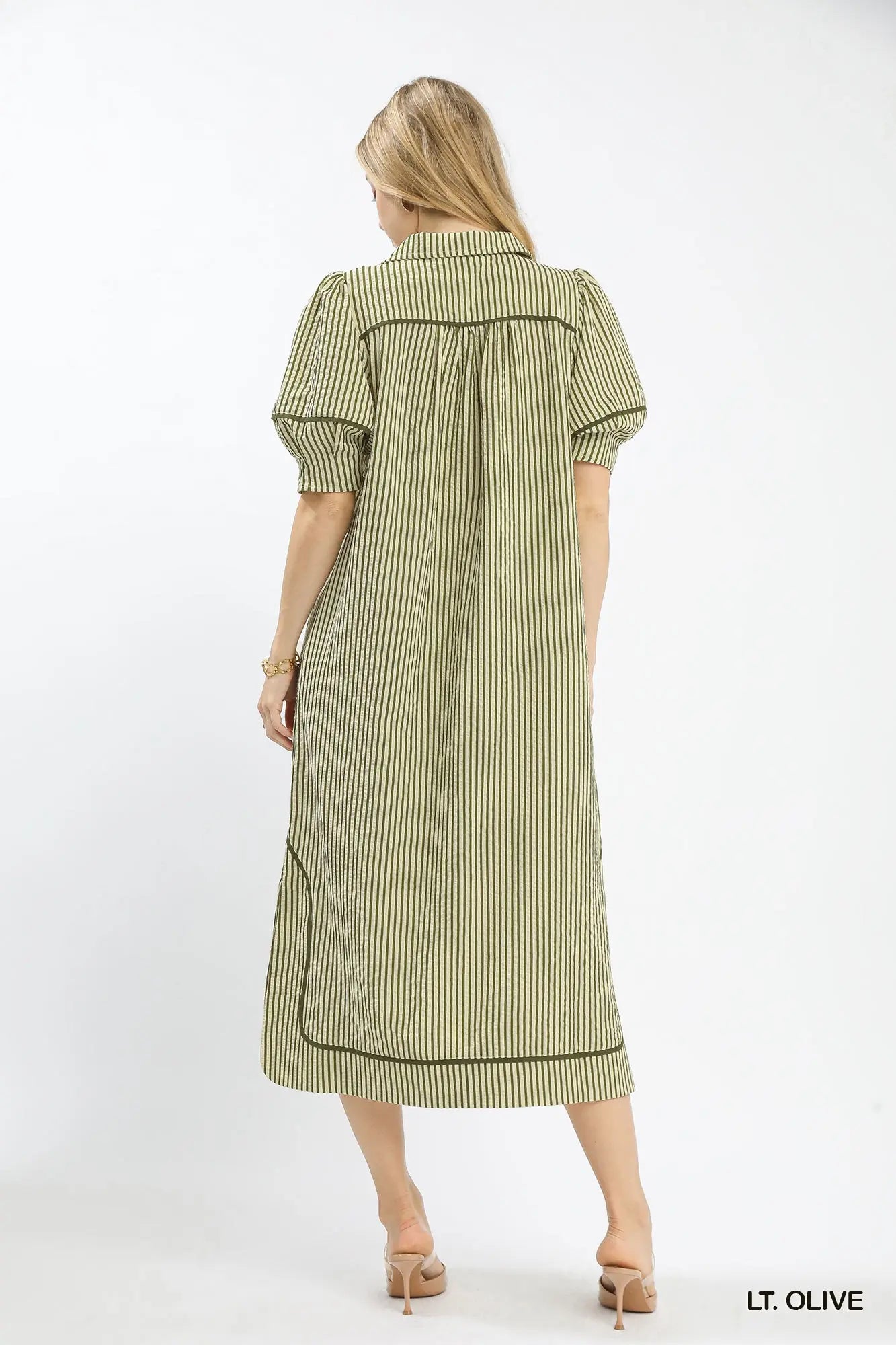 Striped Midi Dress with Puff Sleeves