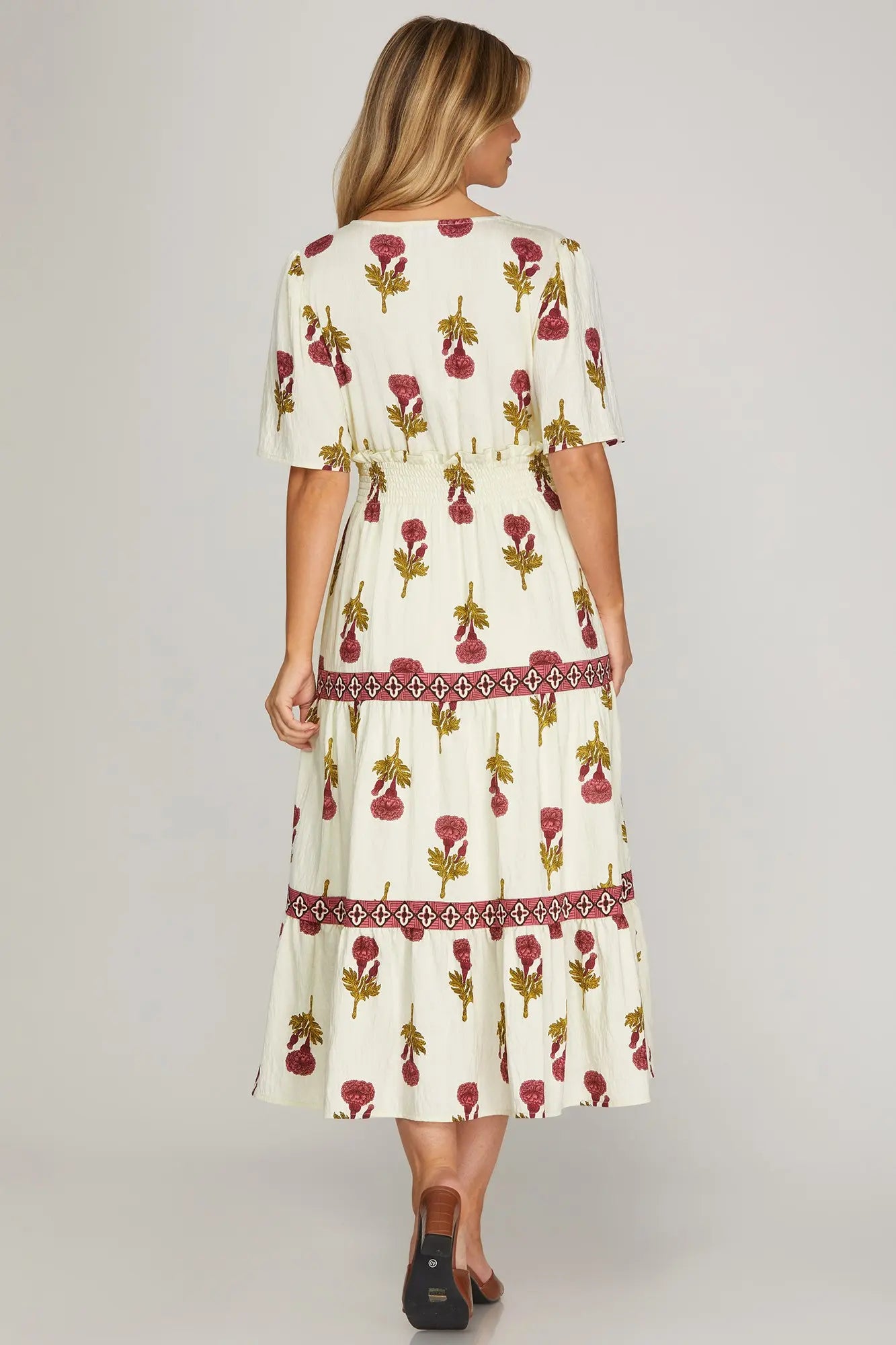 Floral Print Woven Tiered Midi Dress