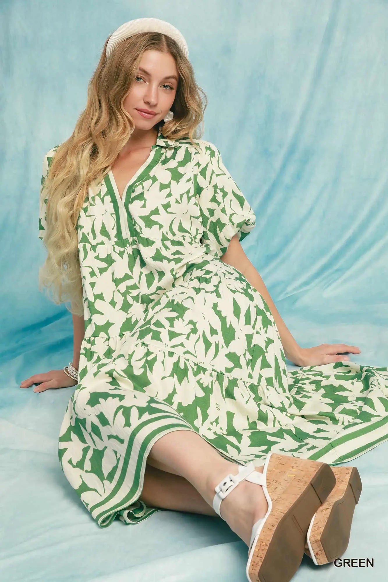 Botanical Print A Line Tiered Dress