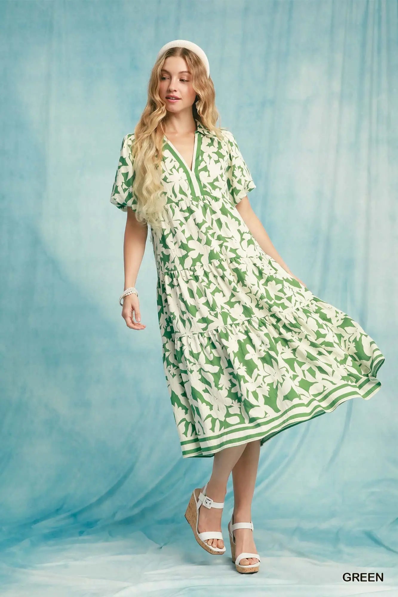Botanical Print A Line Tiered Dress