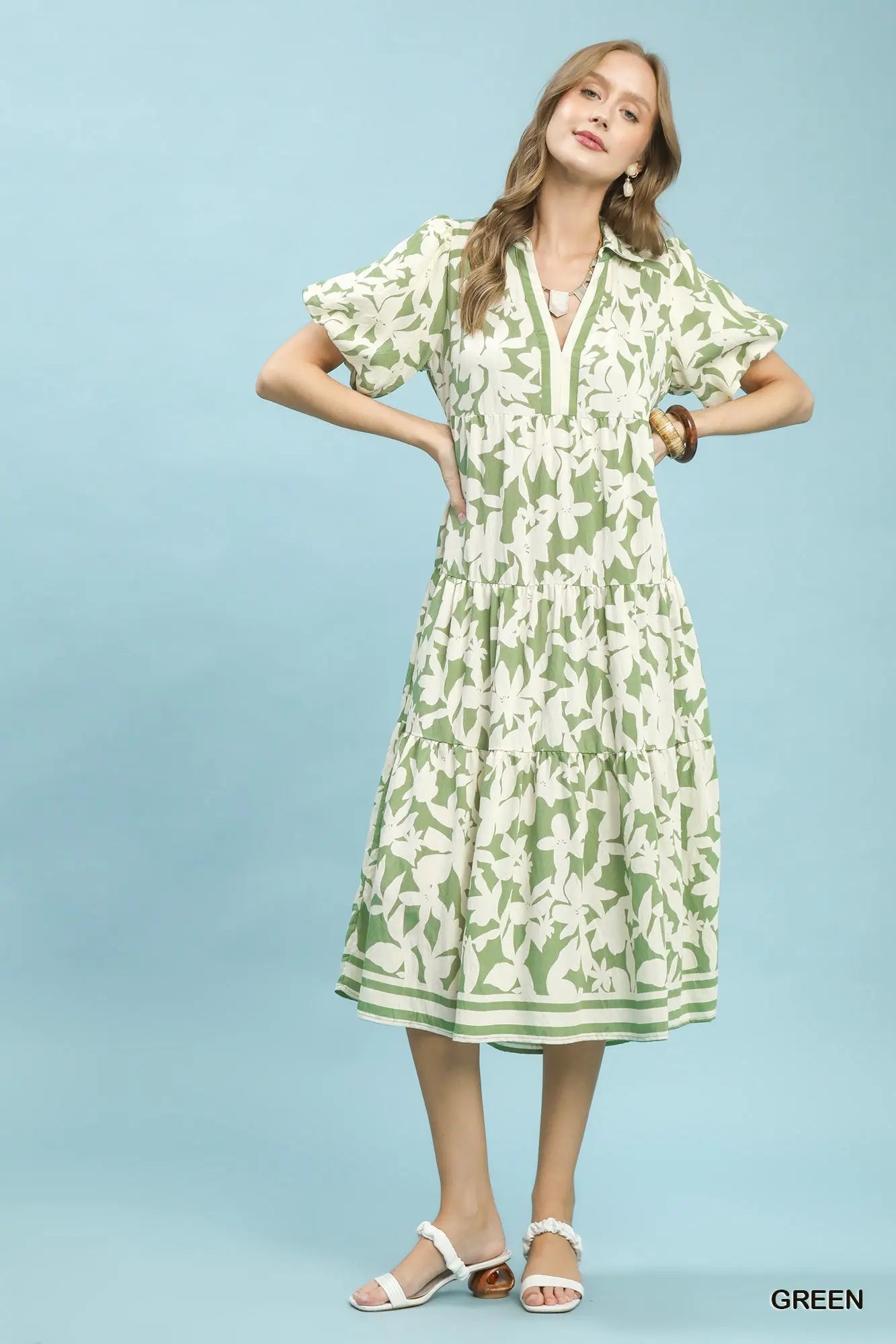 Botanical Print A Line Tiered Dress