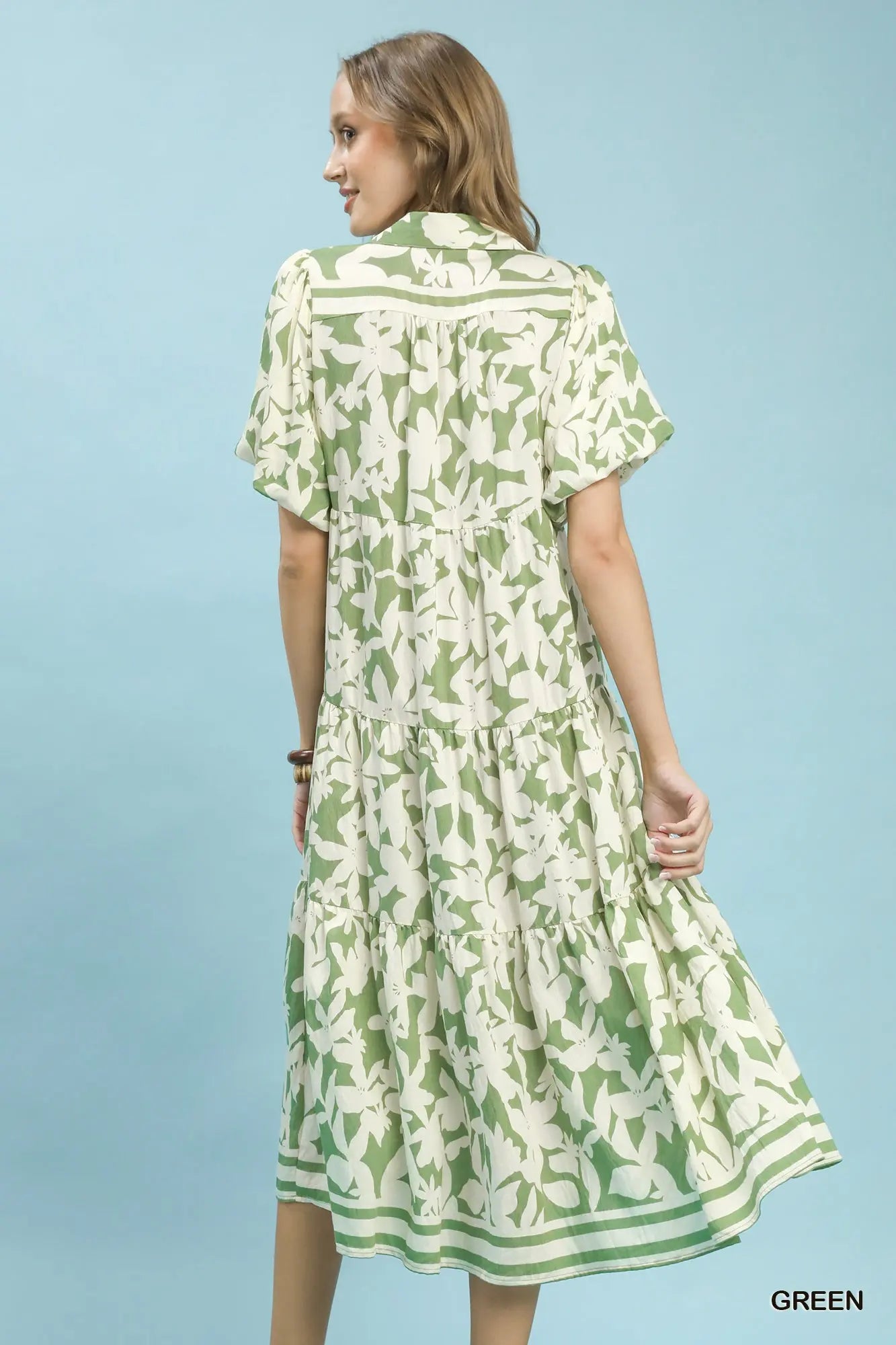 Botanical Print A Line Tiered Dress